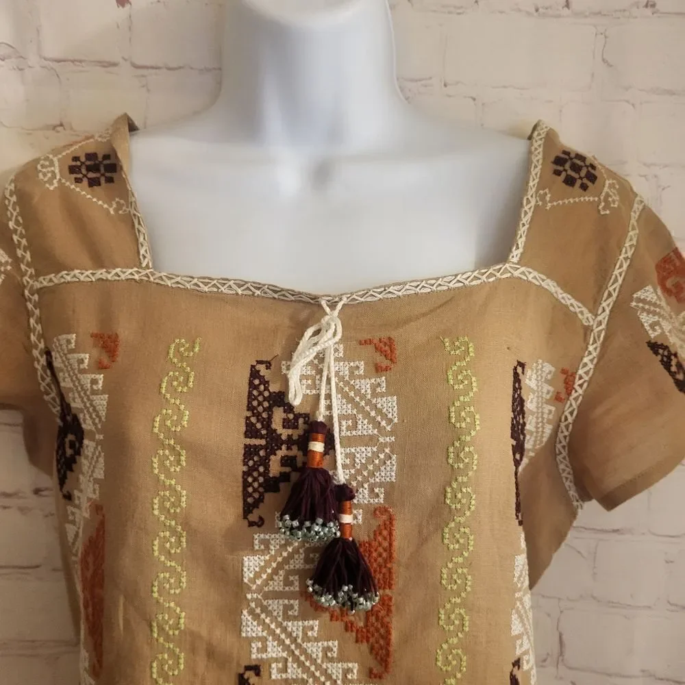 New Calypso St Barth Brown 100% Linen Tunic Dress w/Embroidery Sz.XS MSRP $285